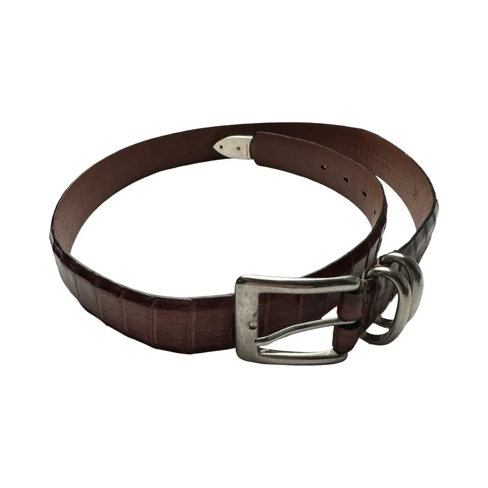 Bespoke Deep Brown Genuine Crocodile Brass Buckle Belt Size 34 NWOT